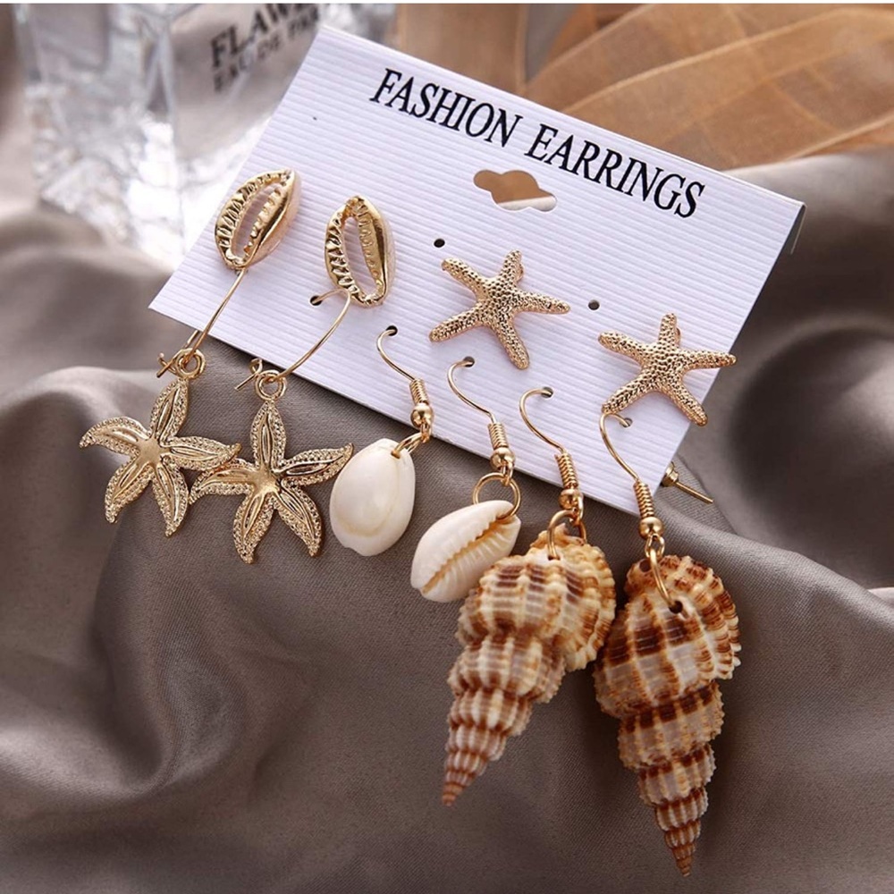 Idealways Beach Style Fashion Earrings, 6 pairs of earrings